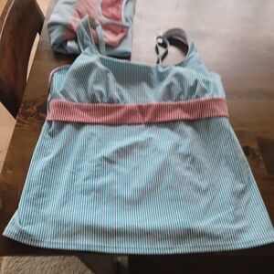 Landa End Striped Blue and Pink Underwire Tankini Set With 2 Briefs